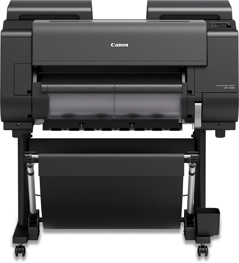 Canon imagePROGRAF GP-2000 24-inch large-format printer shown as standalone unit with stand