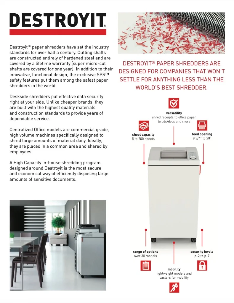Destroyit paper shredders brochure