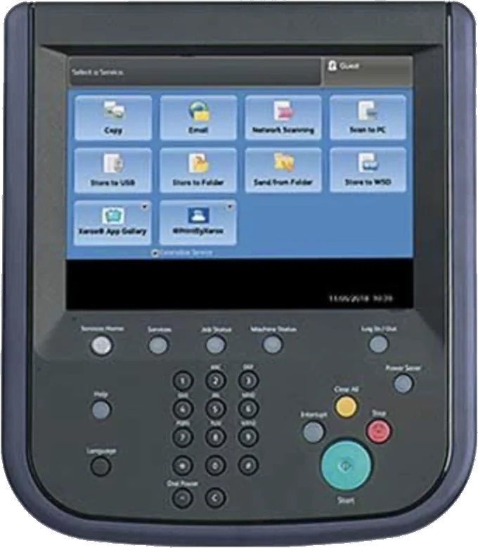 Xerox® PrimeLink® B9136 control panel with Copy, Email, Scan, and workflow apps